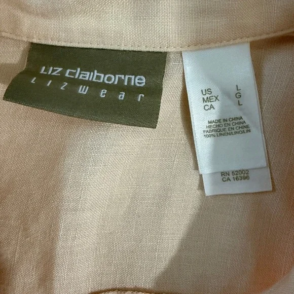 Liz Claiborne Women's Button Up Shirt Size L Linen 3/4 Roll Tab Sleeve Classic‎ - Picture 4 of 7